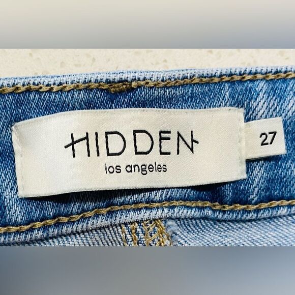 Hidden LA 27x26 High Rise Crop Flare Jeans Distressed Fray Hem Stretch - Picture 9 of 11